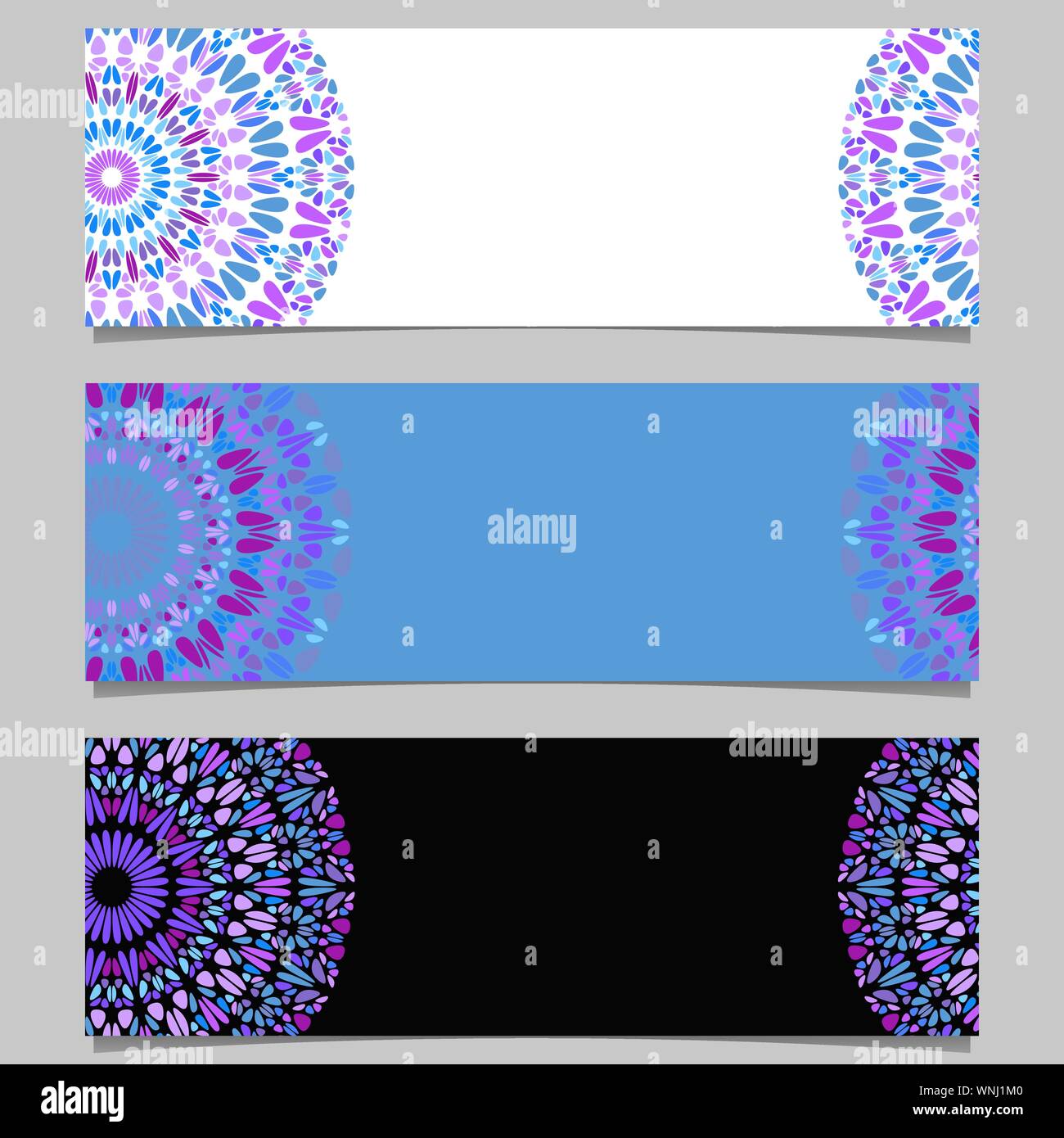 Geometrische Edelstein Mandala banner Vorlage festlegen - farbenfrohe abstrakte Vector Graphic Design mit geschwungenen Formen Stock Vektor