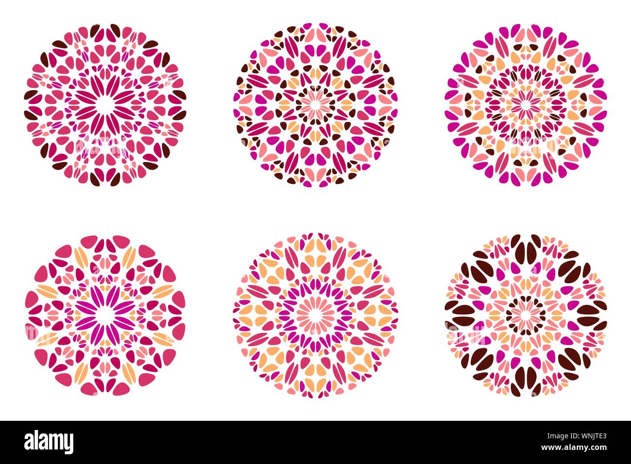 Bunte Edelstein mandala Symbol gesetzt - Dekorative abstrakten geometrischen Vektorgrafik Elemente aus Steinen Stock Vektor