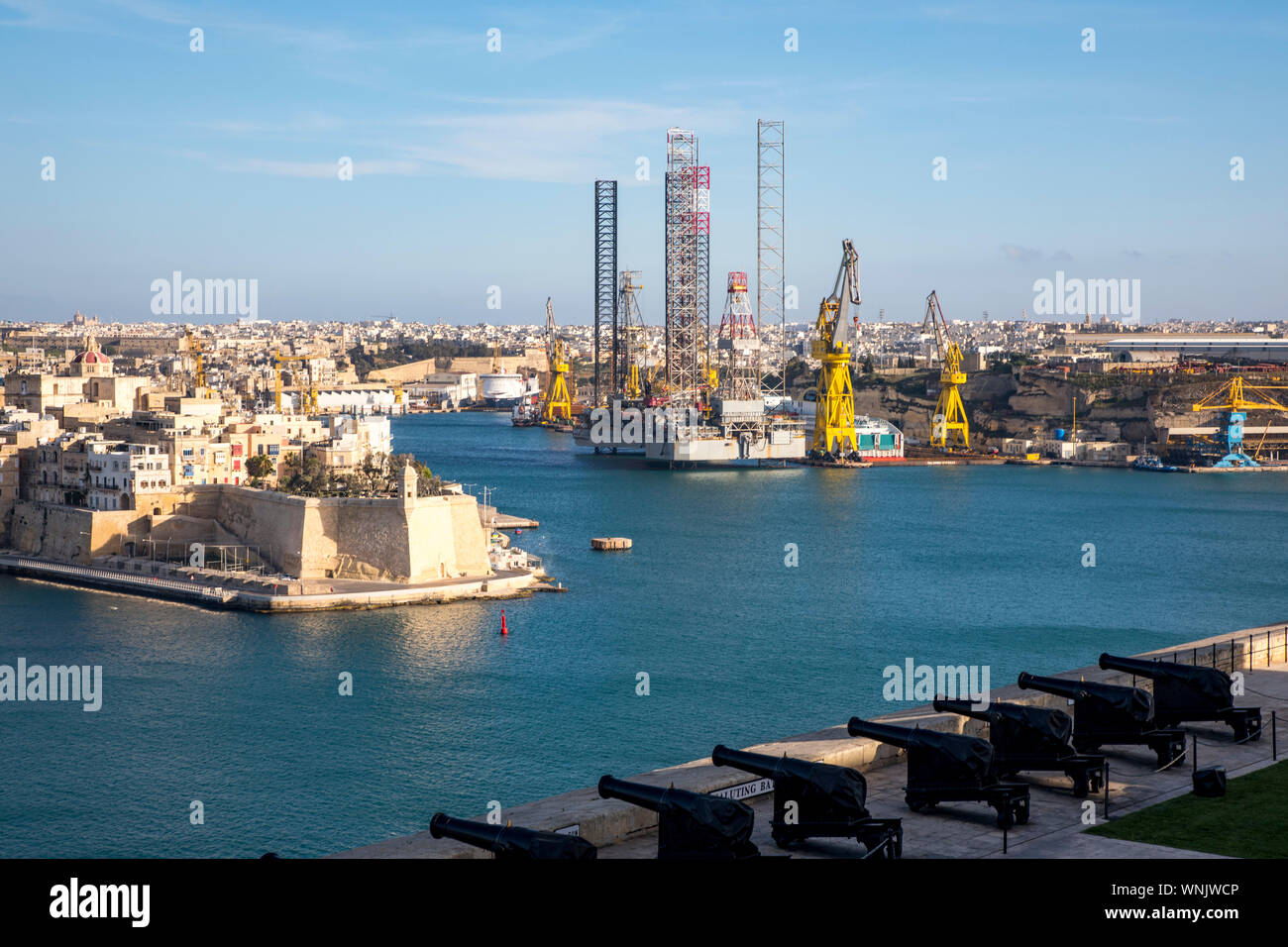 Malta, Grand Harbour, Hafen mit Werften, Docks, Workshops für Schiffe, Stockfoto