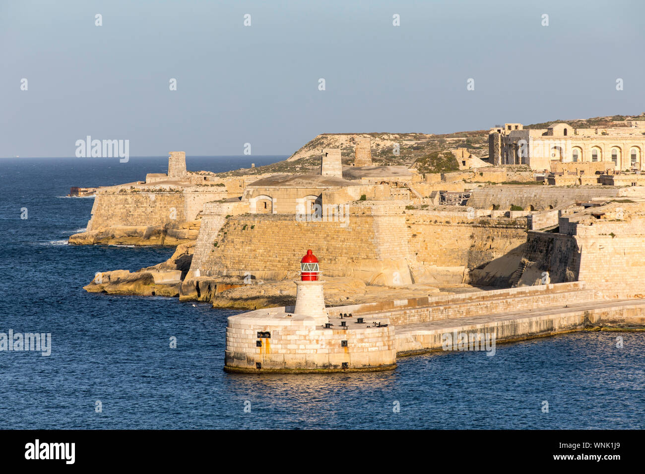 Malta, Valetta, 3-Städte, Grand Harbour, Hafen verlassen, Ricasoli Fort, Stockfoto