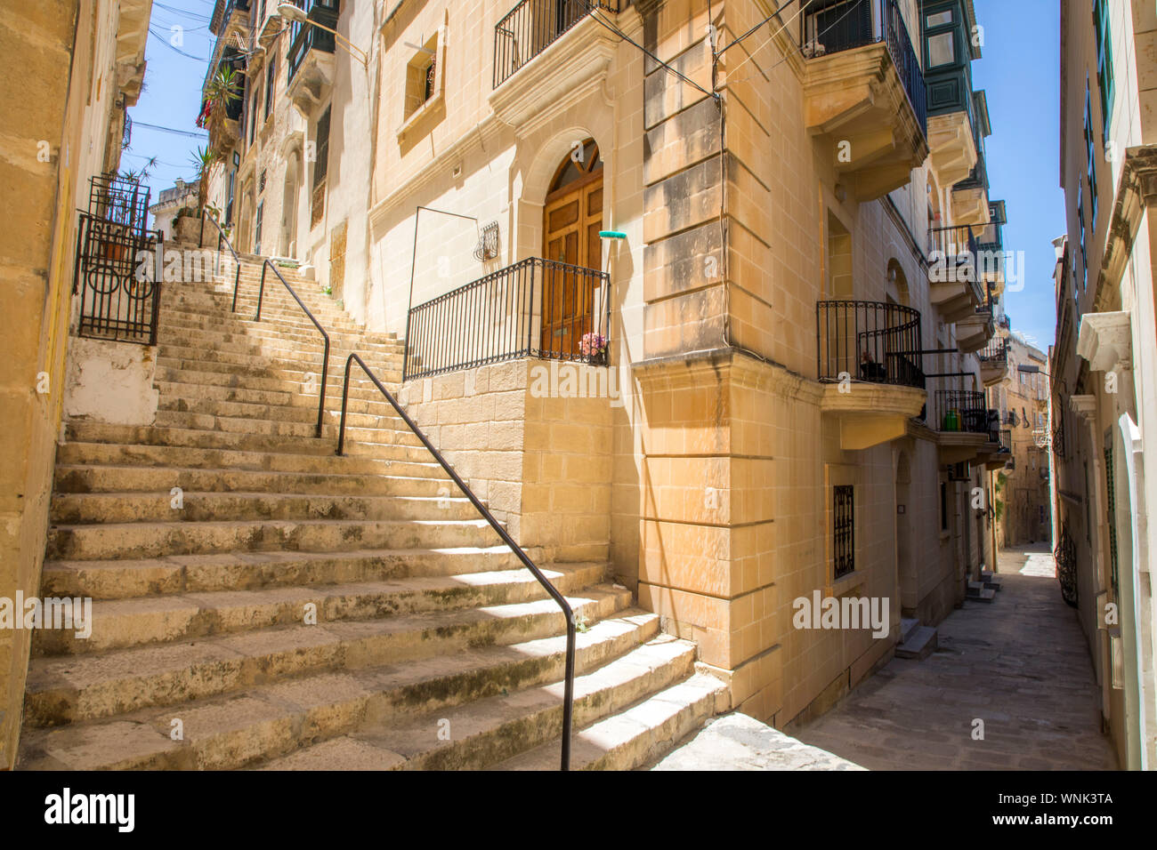 Malta, Altstadt von Senglea, drei Städte, engen steilen Straße, Gassen, Grand Harbour, Stockfoto