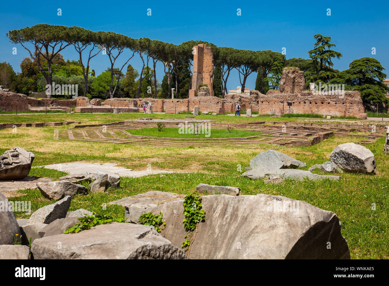 Peristyl mit achteckigen Insel an der Flavischen Palast auch als Domus Flavia auf dem Palatin in Rom bekannt Stockfoto