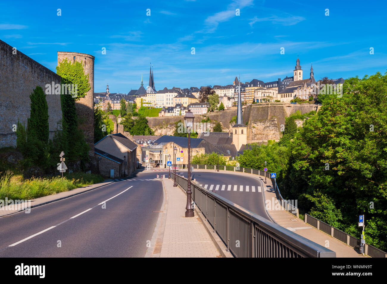 Alte Skyline der Stadt Luxemburg, Hauptstadt des Großherzogtums Luxemburg Stockfoto