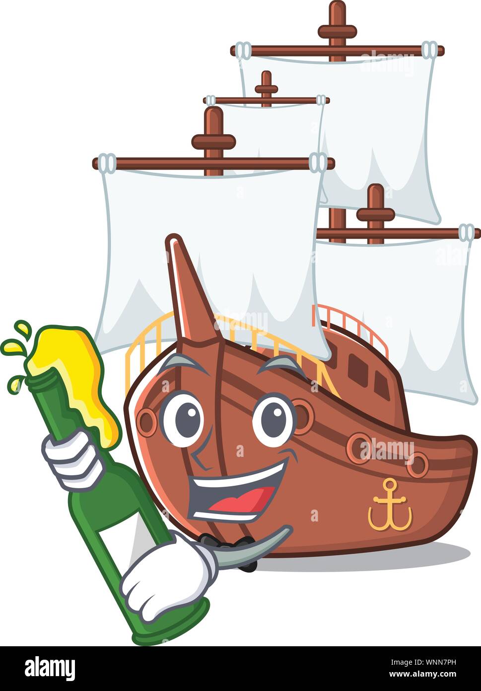 Mit bier Piratenschiff mit der Cartoon Form Stock Vektor