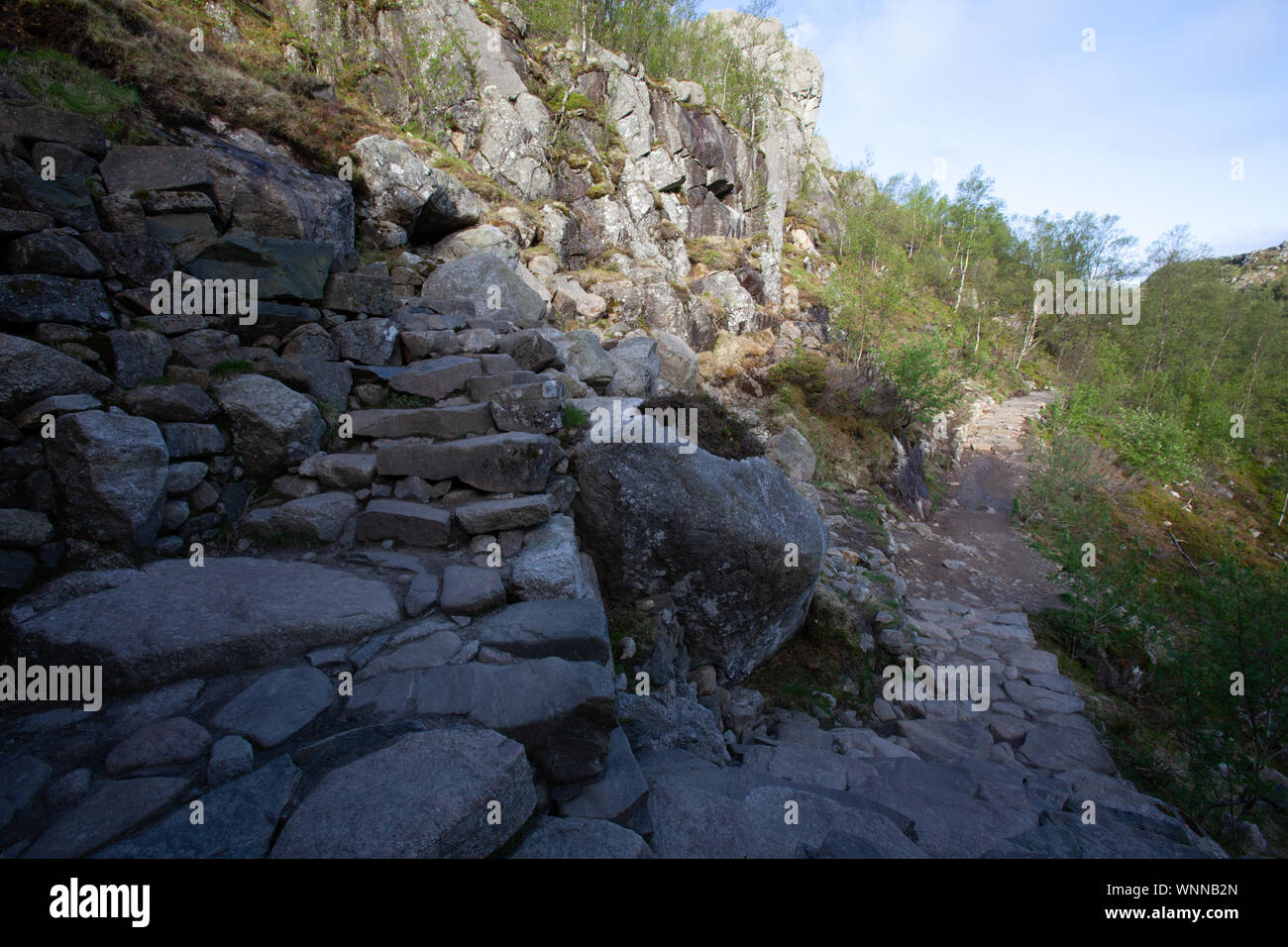 Die berühmte Wanderung bis zu Preikestolen in Norwegen Stockfoto