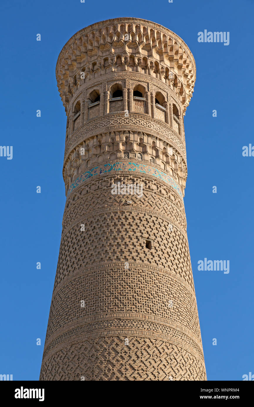 Die kalyon Minar, oder Super Minarett, in der POI kalyon Square in Buchara, Usbekistan. Ursprünglich im Jahre 1127 erbaut. Stockfoto