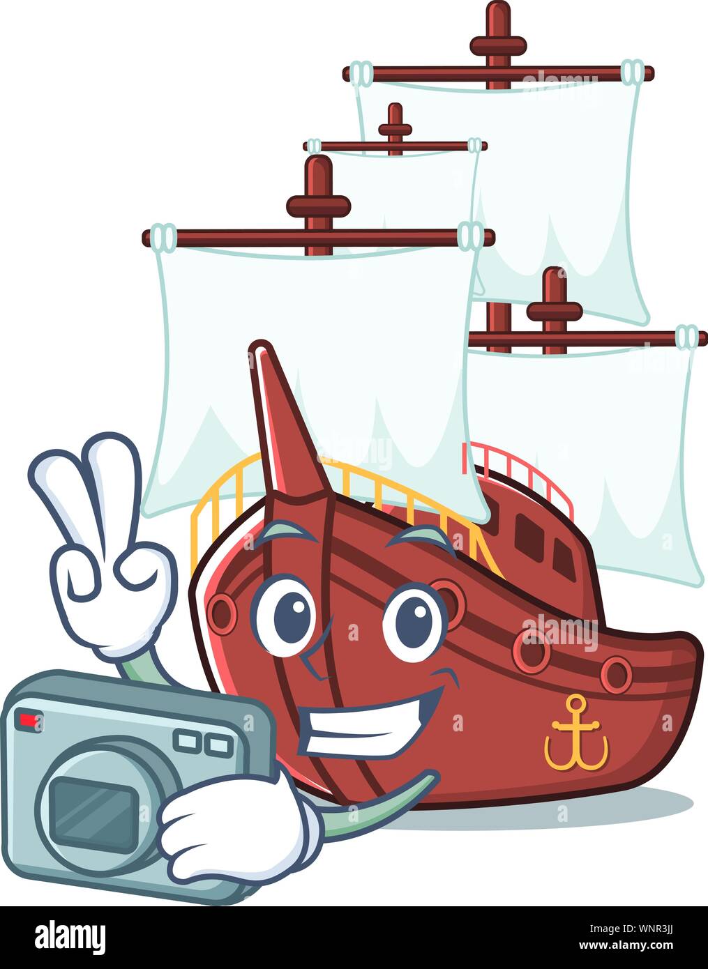 Fotograf Maskottchen ein Piratenschiff Spielzeug geformt Stock Vektor