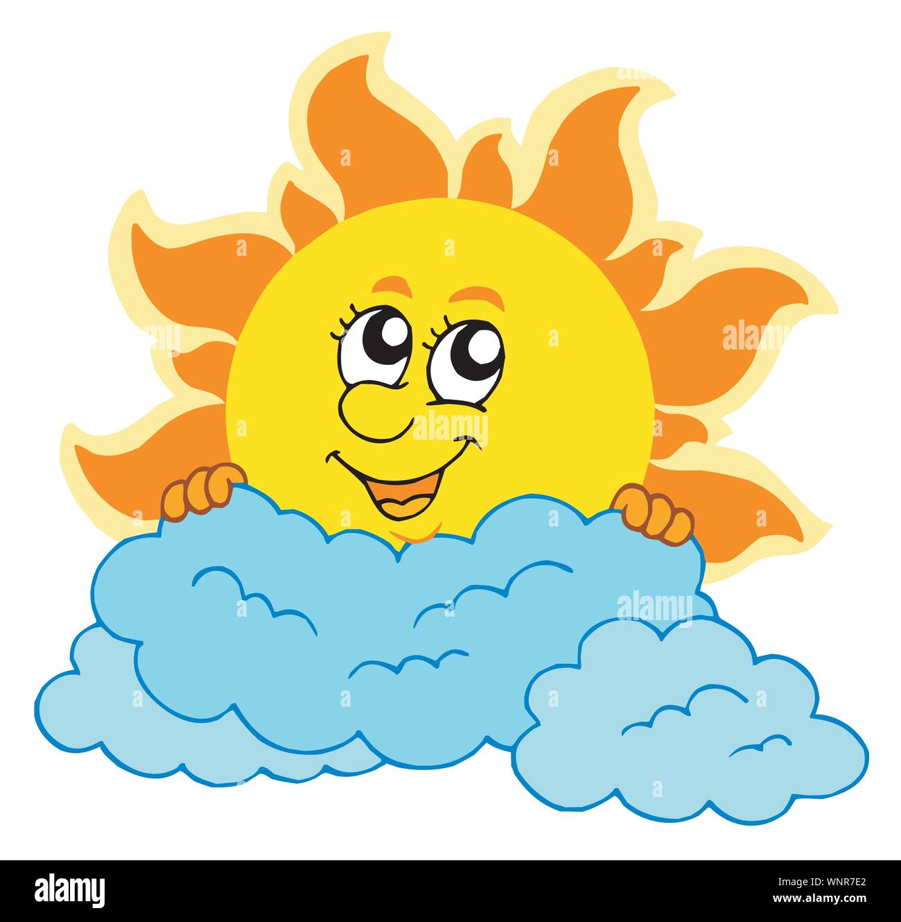 Cute cartoon Sonne mit Wolken Stock Vektor
