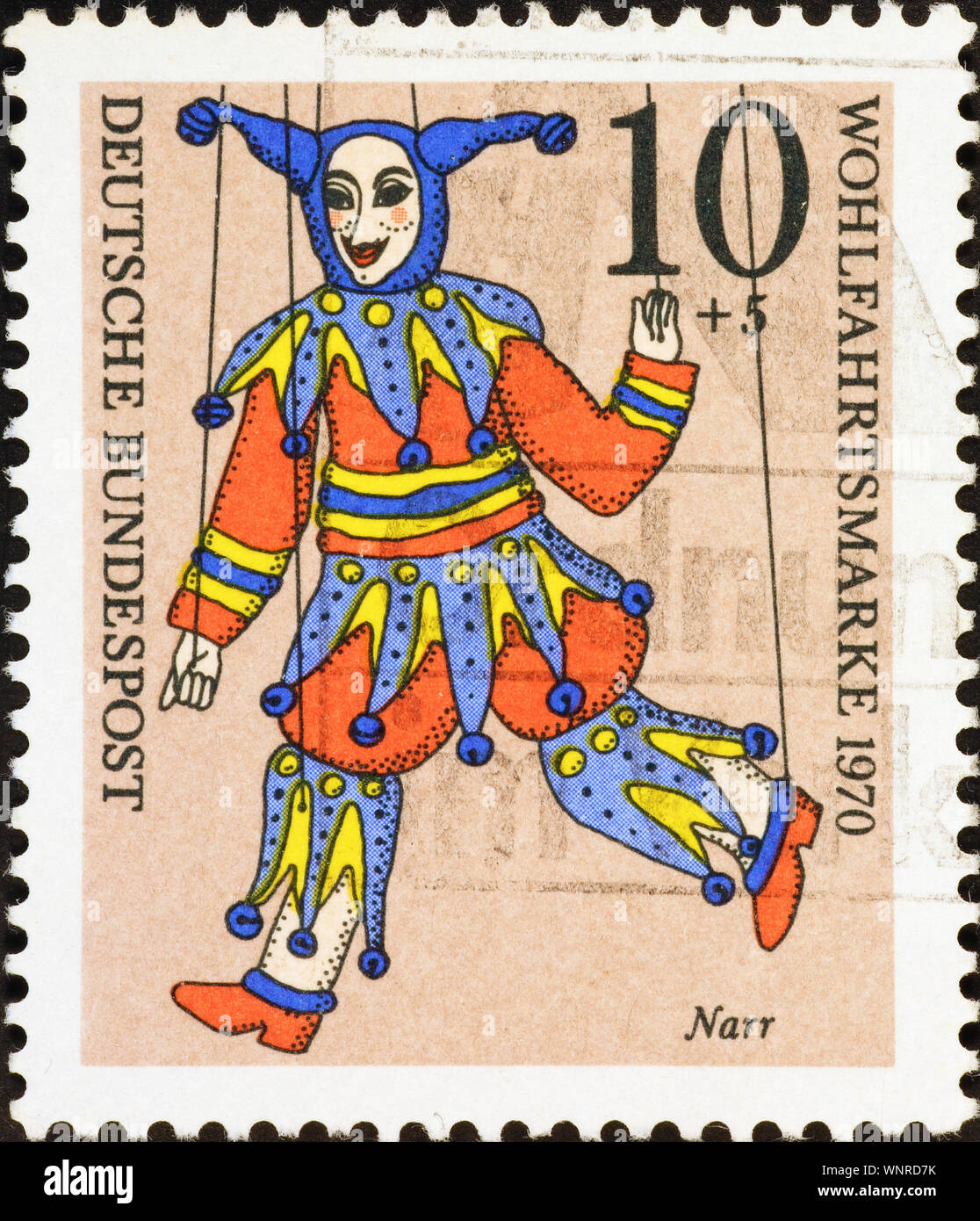 Marionette auf deutschen Briefmarke Stockfoto