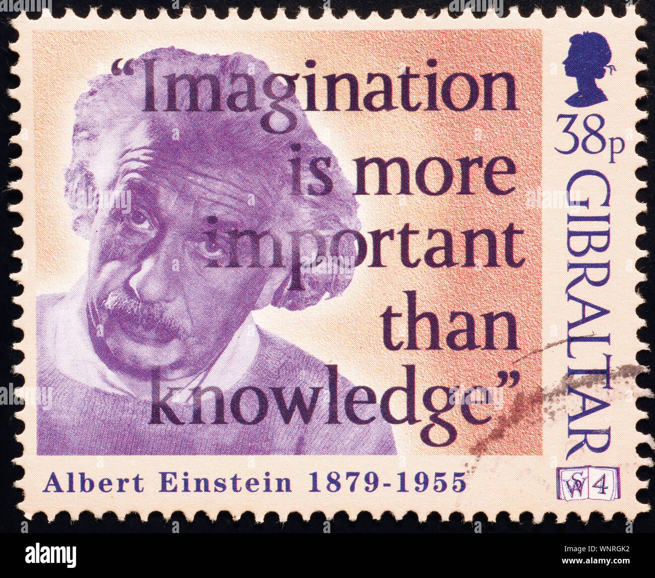 Einstein Portrait auf Briefmarke von Gibraltar Stockfoto