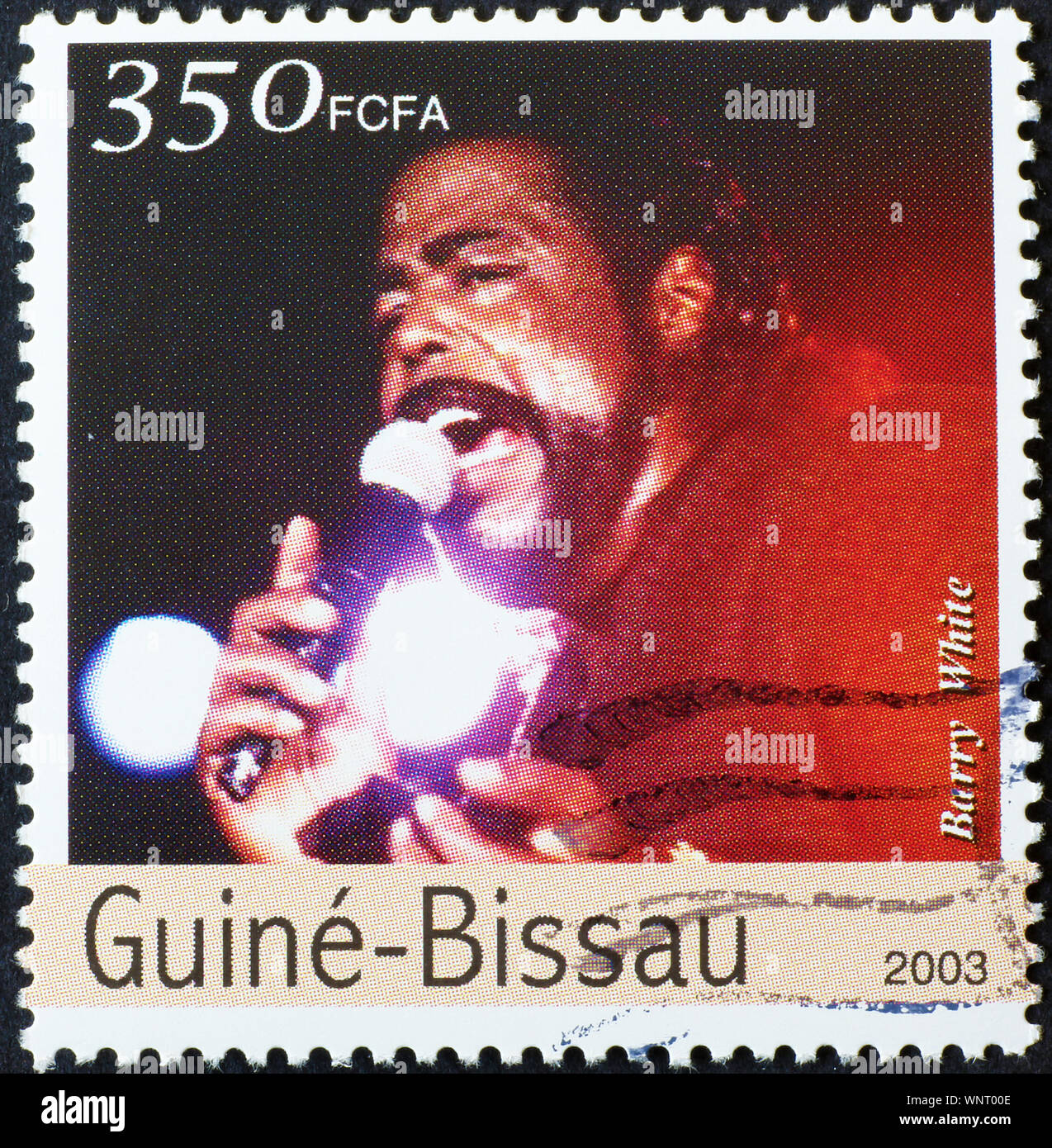 Barry White auf Briefmarke von Guinea-Bissau Stockfoto