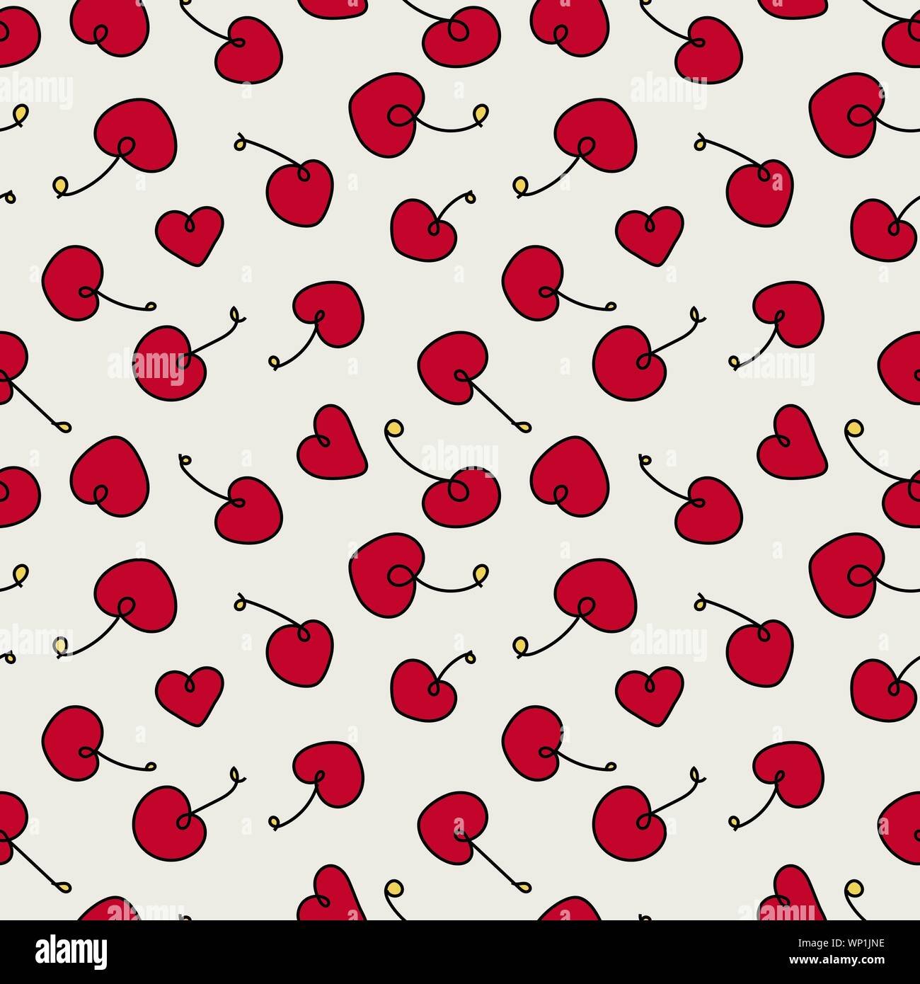Die nahtlose Vektor Muster mit Doodle Kirschen und Herzen Stock Vektor