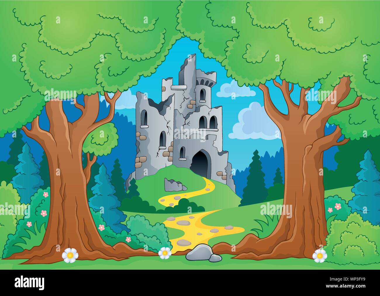 Baum Thema mit Burgruine Stock Vektor