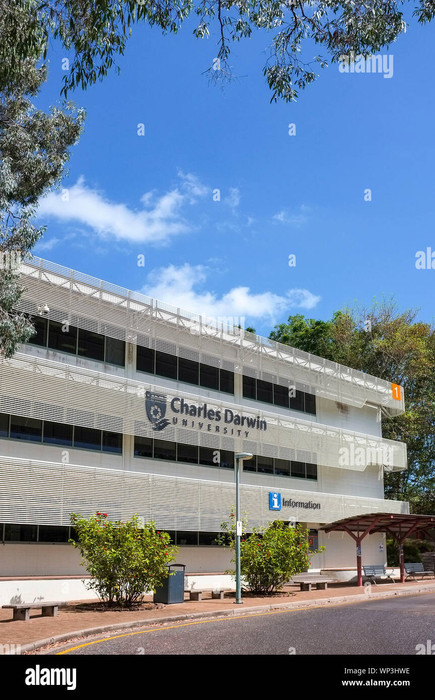 Die Informationen, die Gebäude am Eingang der Charles Darwin University, in Darwin, Northern Territory, Australien. Stockfoto
