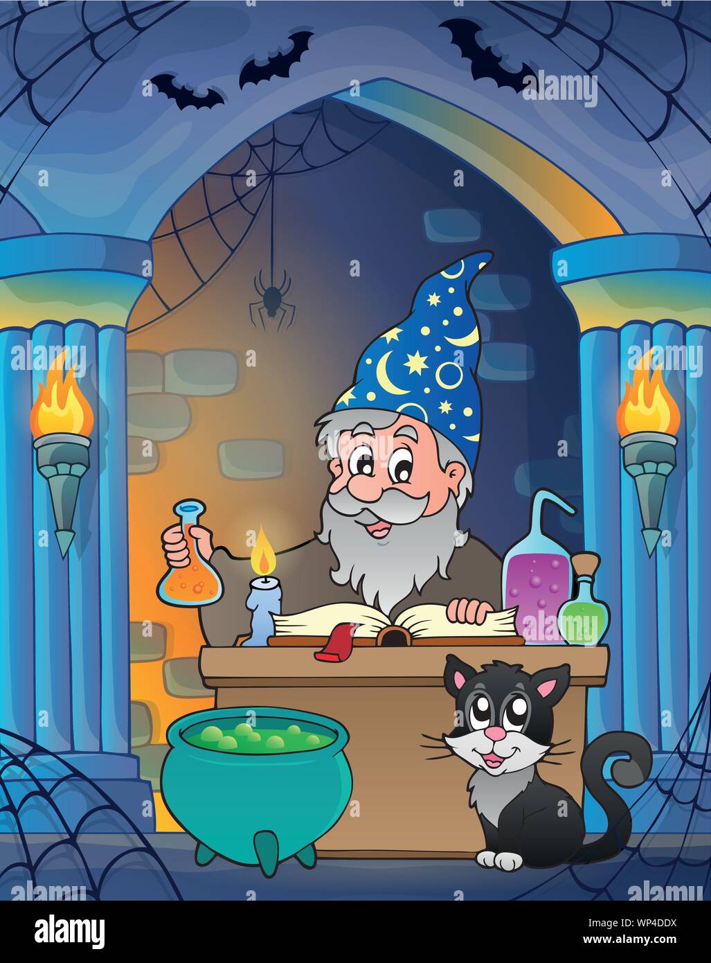 Wand Alkoven mit Alchemist Stock Vektor