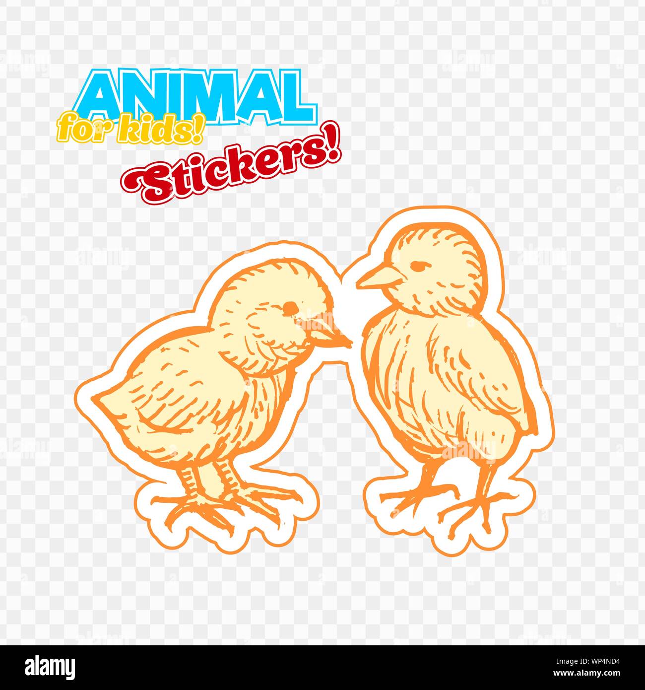 Bauernhoftiere Huhn in Skizze Stil auf bunten Aufkleber. Auf transparentem Hintergrund isoliert. Kann für cute Malbuch für Kinder verwendet werden. Gehören Silhouette für Papier schneiden Stock Vektor
