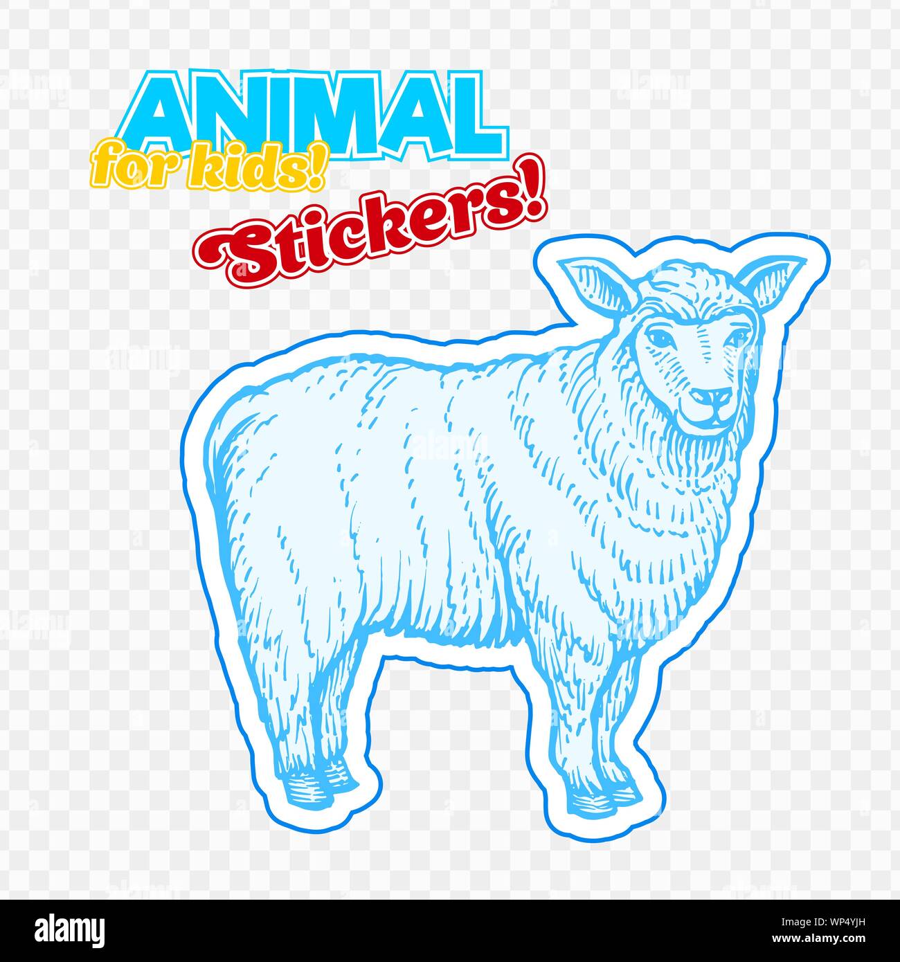 Nutztiere Schafe in Skizze Stil auf bunten Aufkleber. Auf transparentem Hintergrund isoliert. Kann für cute Malbuch für Kinder verwendet werden. Gehören Silhouette für Papier schneiden Stock Vektor