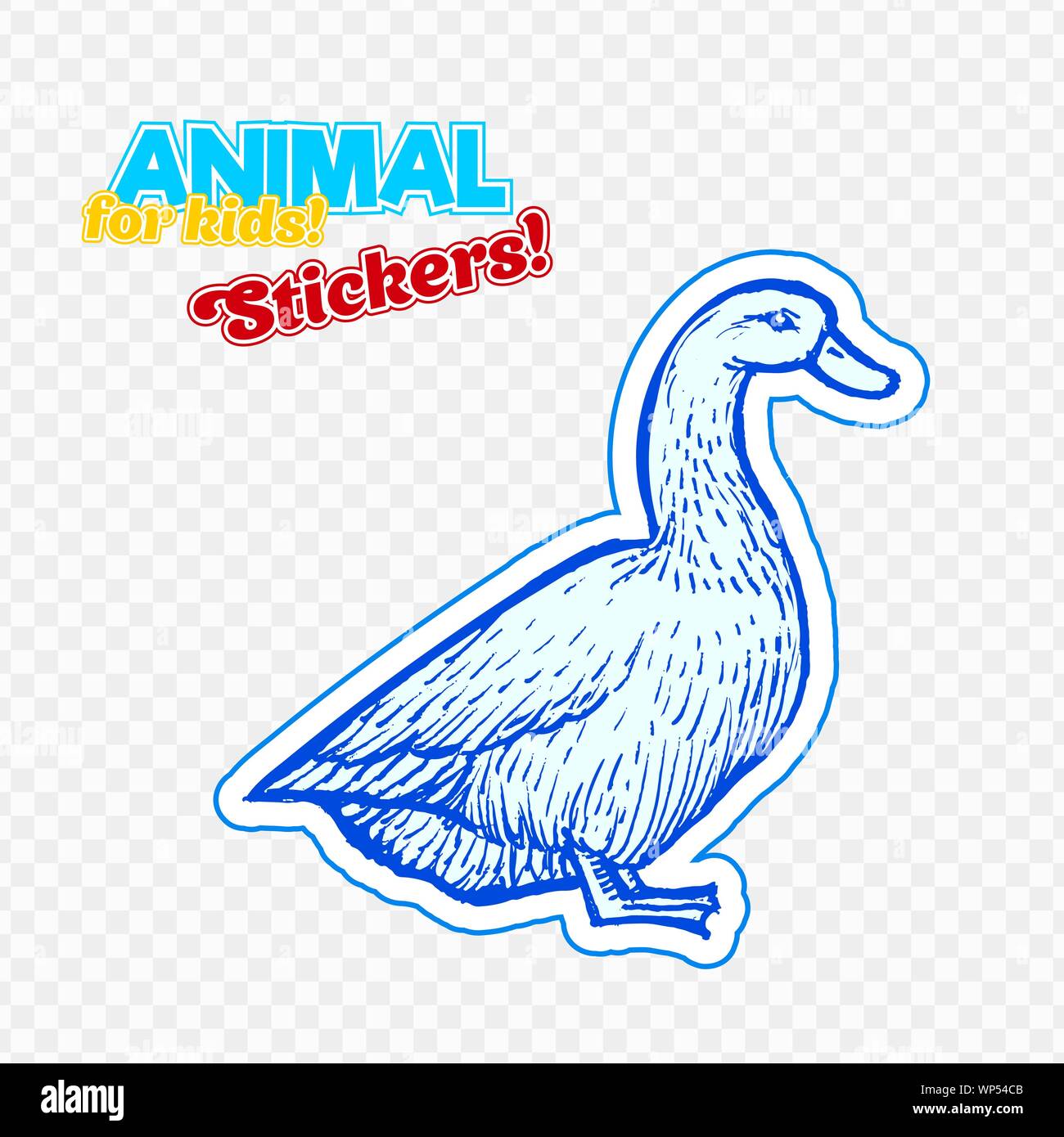 Farm Animal Ente in Skizze Stil auf bunten Aufkleber. Auf transparentem Hintergrund isoliert. Kann für cute Malbuch für Kinder verwendet werden. Gehören Silhouette für Papier schneiden Stock Vektor