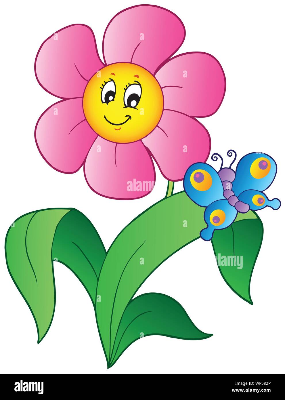 Cartoon Blume mit Schmetterling Stock Vektor