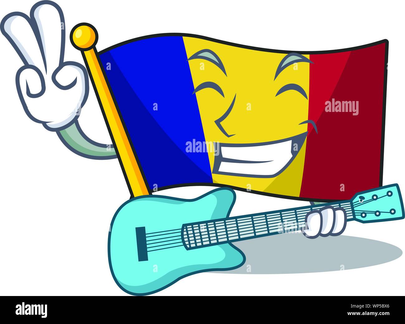 Mit Gitarre rumänischen cartoon Flagge im Fach gefaltet Stock Vektor