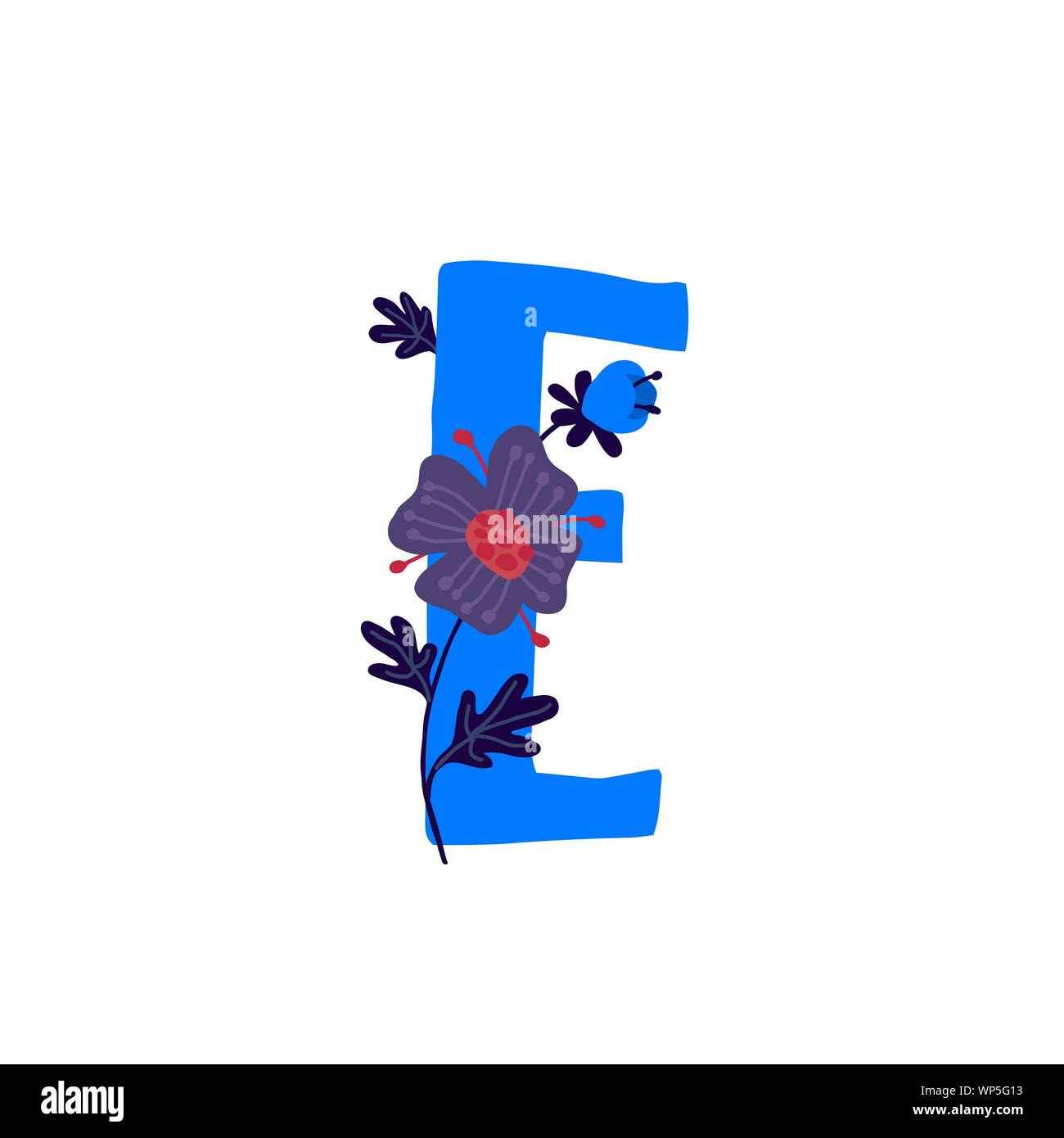 Lateinischer Buchstabe E in Blumen und Pflanzen. Vektor. Schreiben in der dekorativen Elemente für Inschriften. Firmenlogo. Plakat oder Monogramm. Stock Vektor