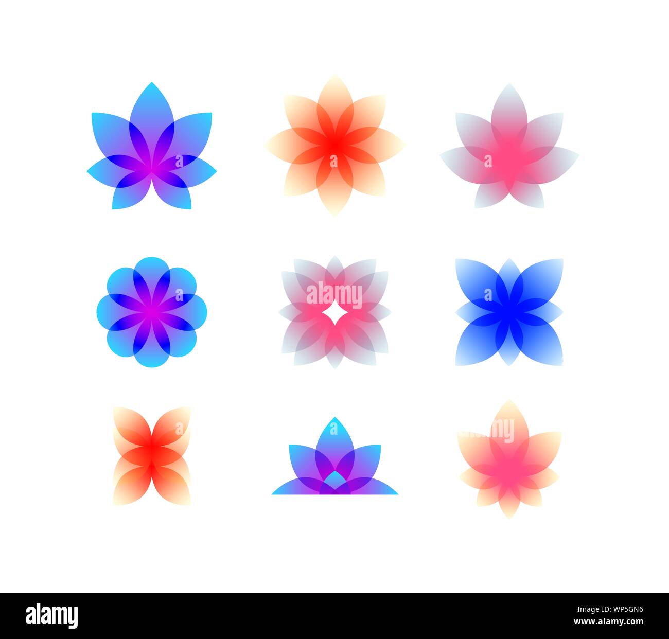Dekorative gradient Knospen. Vektor. Blumen für Logo und Corporate Identity. Lotusblumen, Rosen und andere dekorative Elemente der Anlage. Modischen Stil. Stock Vektor