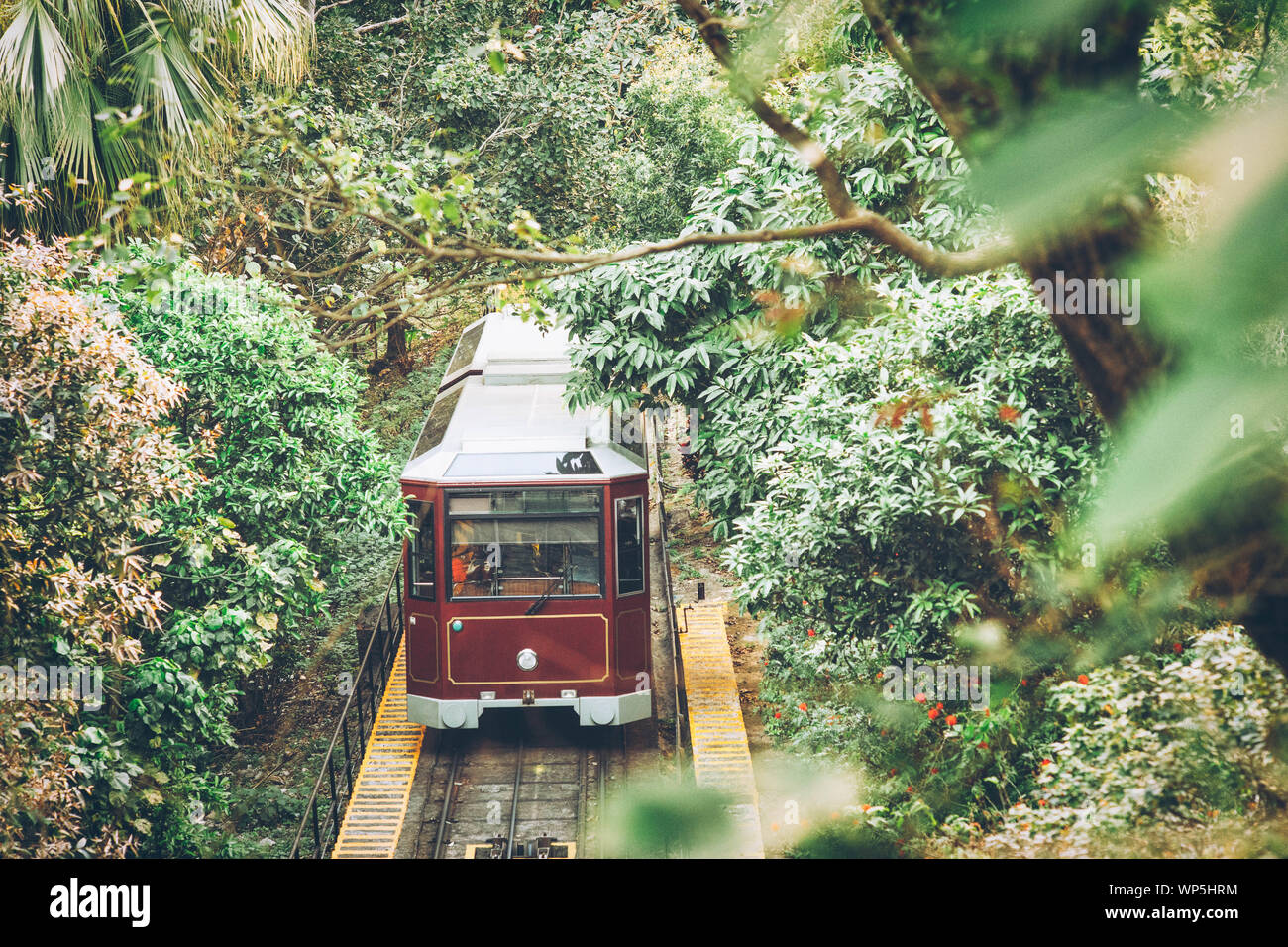 Hong Kong Peak Tram zum Victoria Peak, eine der beliebten Attraktion für Touristen. Stockfoto