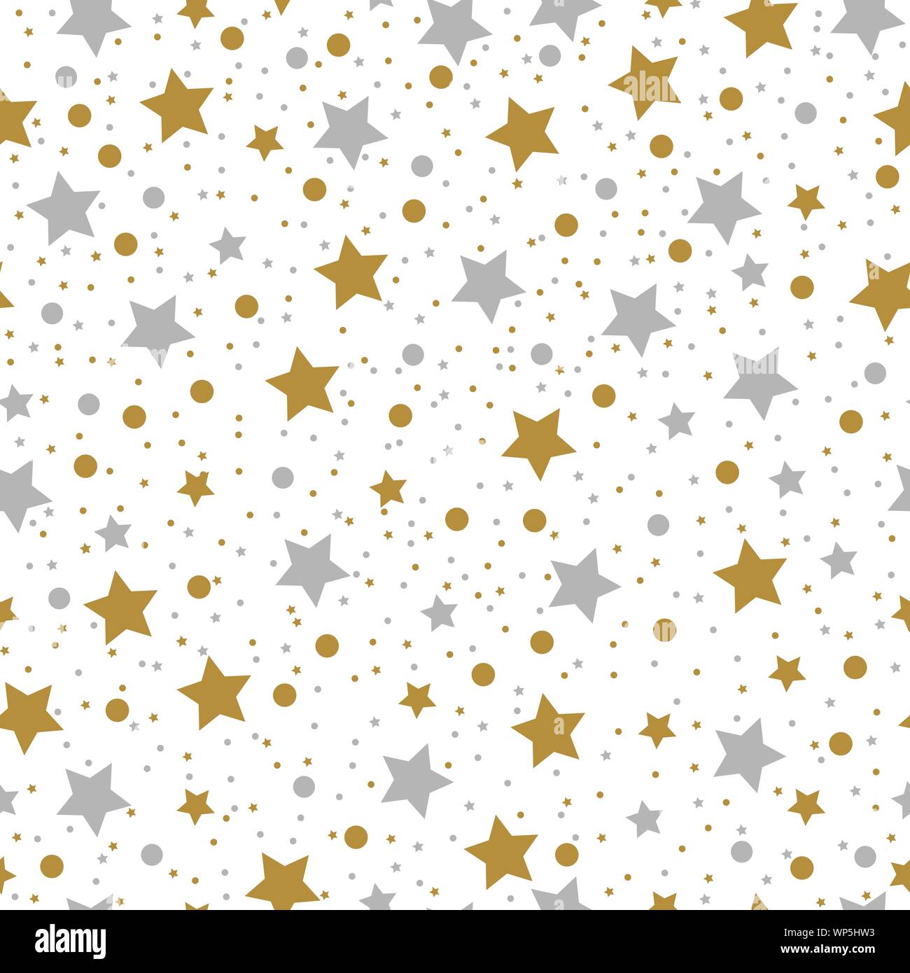 Festliche nahtlose Hintergrund mit goldenen und silbernen Sternen. Für die Textil-, Verpackungs-, Papier Druck geeignet, einfache Hintergründe und Textur. Stock Vektor