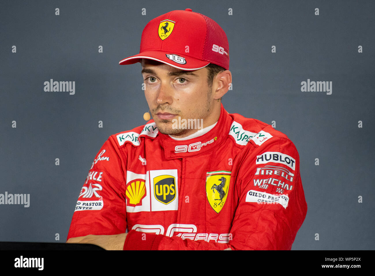 Monza, Italien, 07 Sep 2019, 16 CHARLES LECLERC (MON) SCUDERIA FERRARI MISSION WORFELN während des Grand Prix Heineken Italien 2019 - Samstag - Pressekonferenz - Formel 1 Meisterschaft - Credit: LPS/Alessio Marini/Alamy leben Nachrichten Stockfoto