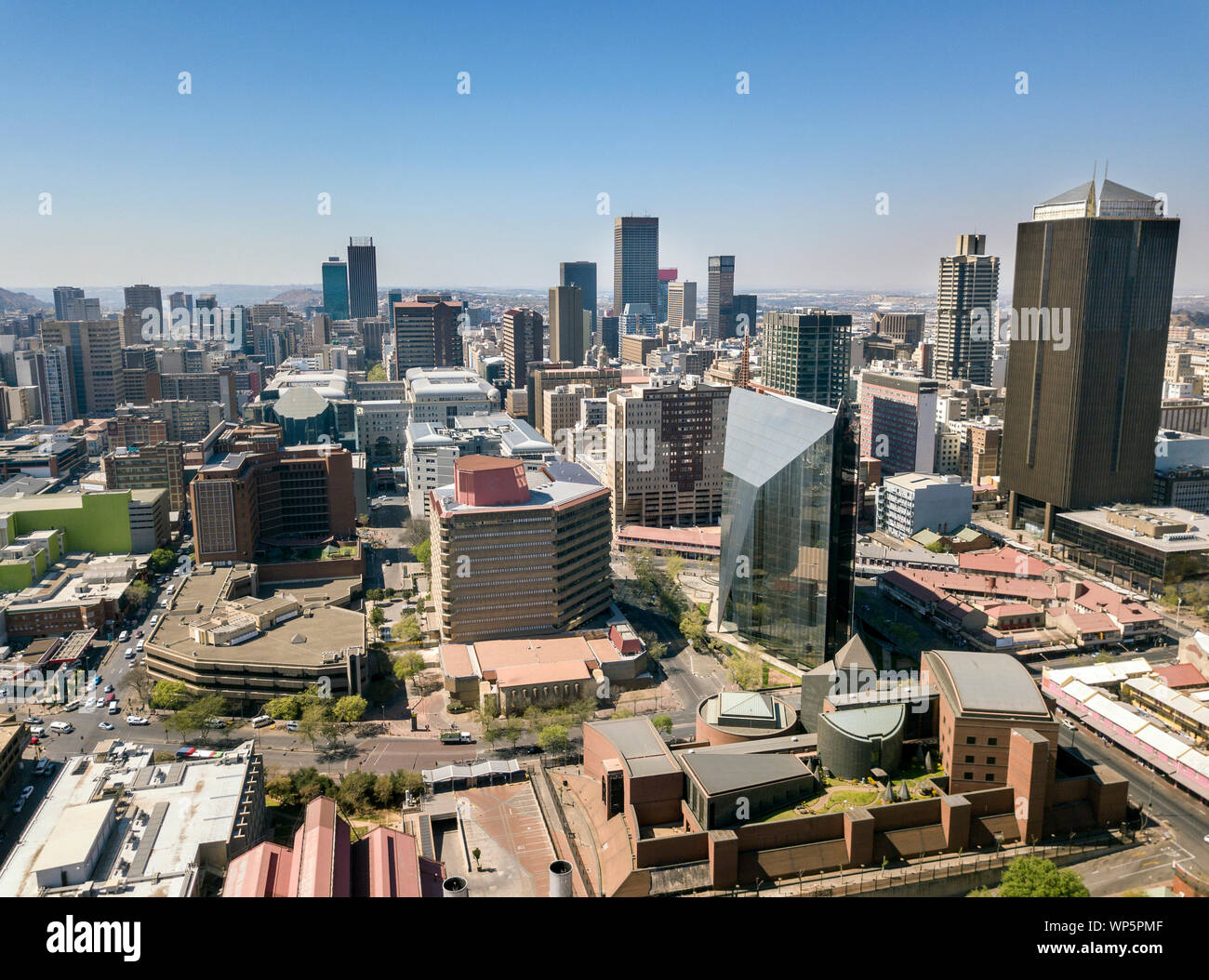 Hohen winkel Blick über das Stadtzentrum von Johannesburg, Südafrika Stockfoto