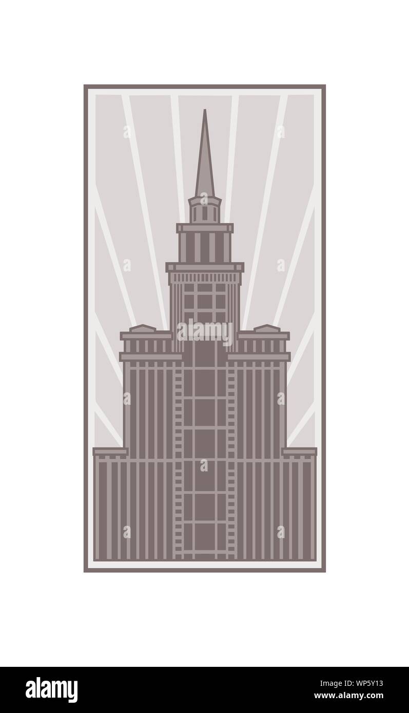 Abbildung eines Hochhauses. Vektor. Hoher Turm; Logo für ein Bauunternehmen. Stock Vektor