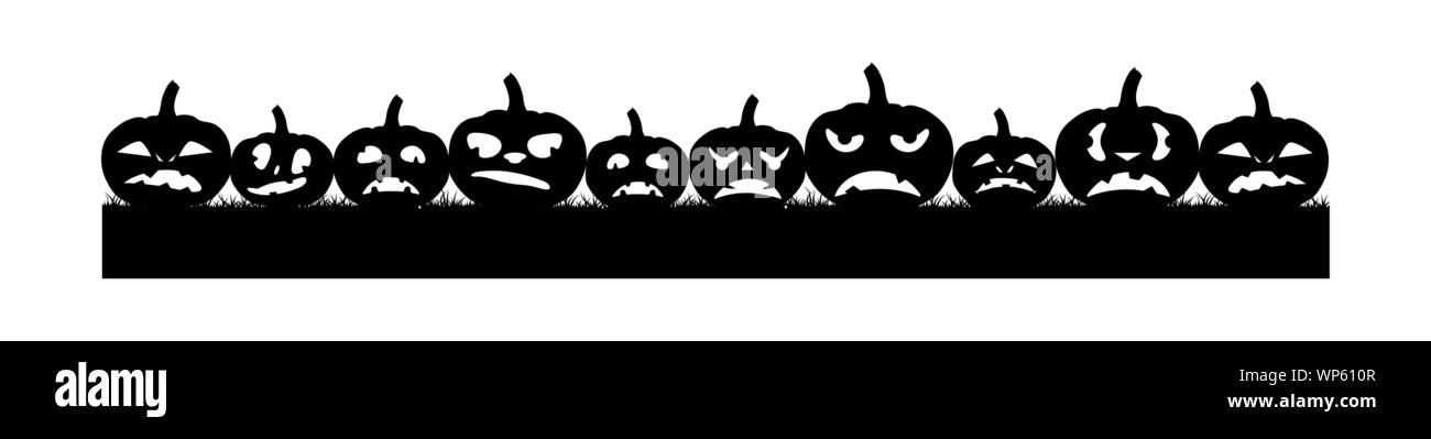 Hintergrund für die Halloween Party mit schwarzen Silhouetten der Kürbisse Stock Vektor
