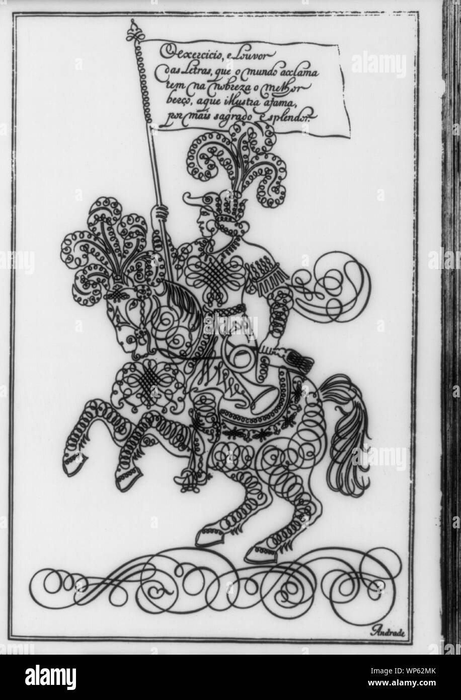 Ritter zu Pferd - ein Beispiel für die Verzierungen in Bücher der Kalligraphie im 18. Jahrhundert gefunden Stockfoto