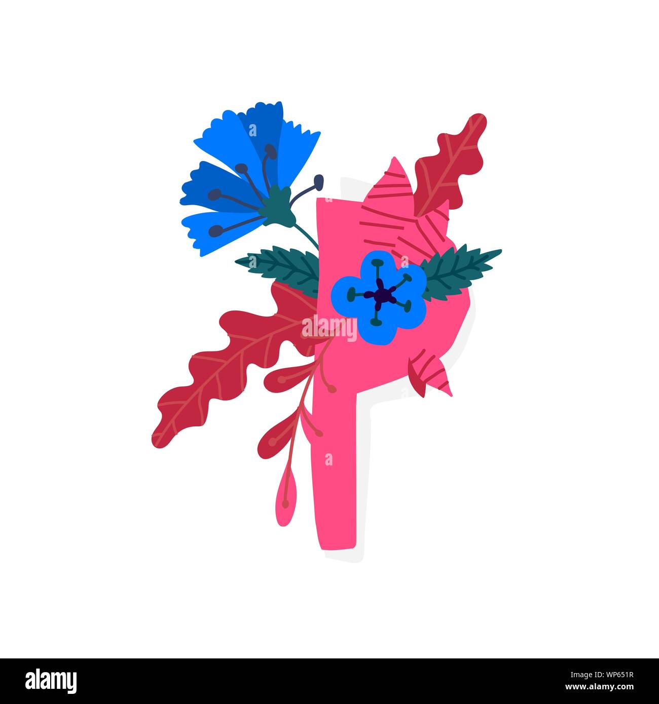 Lateinischer Buchstabe P in Blumen und Pflanzen. Vektor. Brief in dekorative Elemente. Firmenlogo. Plakat oder Monogramm. Stock Vektor
