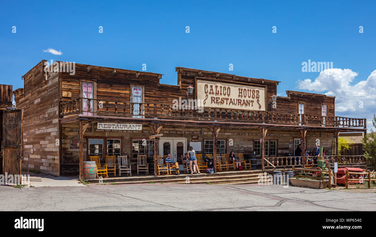 Calico Ghost Town Kalifornien, USA. 29. Mai 2019. Calico House Restaurant Fassade an einem sonnigen Frühlingstag Stockfoto