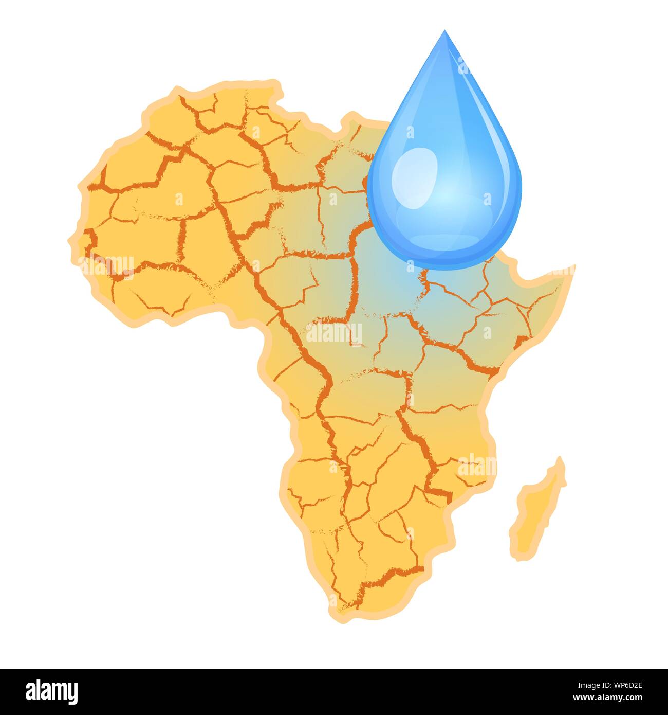 Afrika braucht Wasser. Wasserknappheit Konzept. Dürre in Afrika und ein Tropfen Wasser. Vector Illustration, auf weißem Hintergrund. Stock Vektor