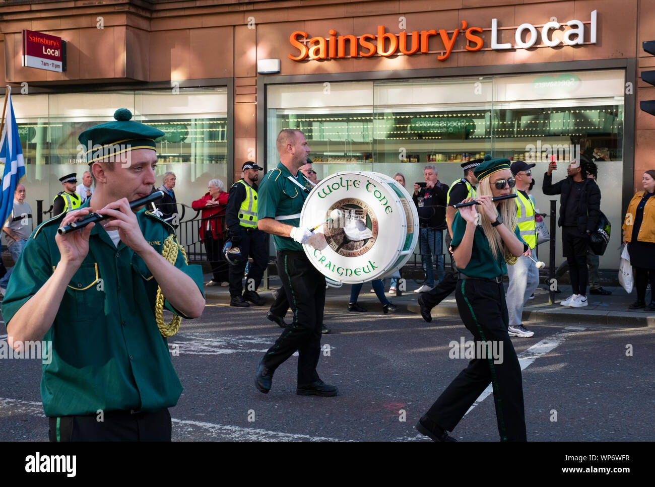 Glasgow, Schottland, Großbritannien. 7. Sep 2019. Zweite umstrittene März in Glasgow März dieses Mal von IRPWA. Der irisch republikanischen Gefangenen Welfare Association ist ein dissident republikanische Organisation, die republikanischen Gefangenen unterstützt. Es hat Verbindungen mit der politischen Partei Saoradh und die 32 Grafschaft Souveränität Bewegung. Credit: Iain Masterton/Alamy leben Nachrichten Stockfoto