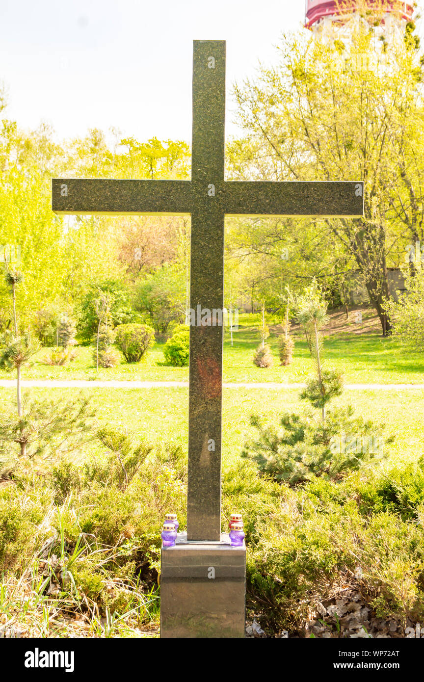 Gedenkstätte "Babi Yar'Kiew Ukraine - christliche Kreuz Stockfoto