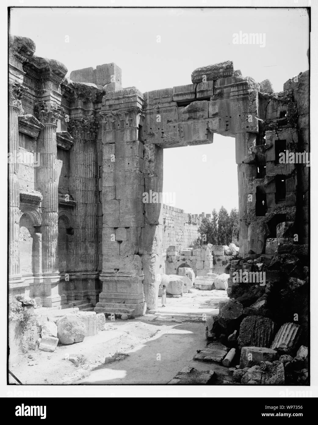 Große Säulen am Eingang zum Tempel von Bacchus, Baalbek Stockfoto