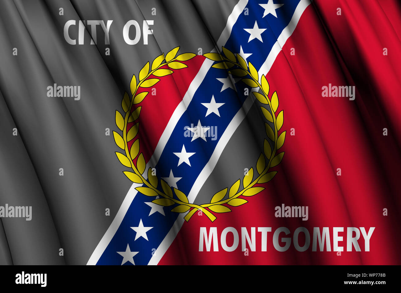 Montgomery Alabama wehende Flagge Abbildung. Regionen und Städte der Vereinigten Staaten. Perfekt für Hintergrund und Textur. Stockfoto