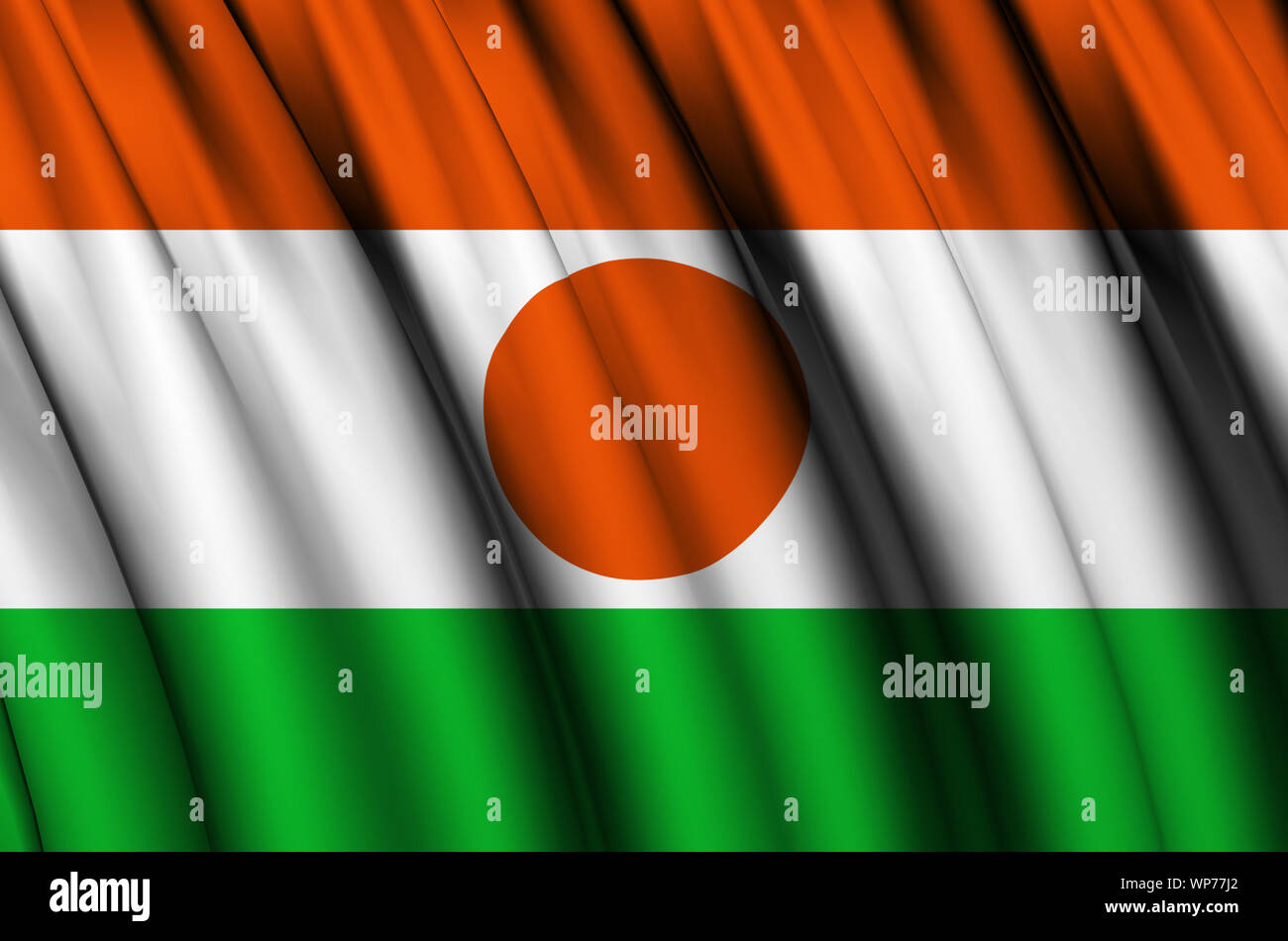 Niger wehende Flagge Abbildung. Länder in Afrika. Perfekt für Hintergrund und Textur. Stockfoto