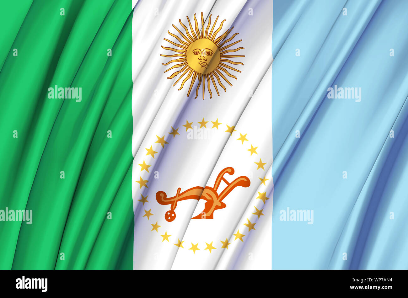 Chaco wehende Flagge Abbildung. Regionen in Argentinien. Perfekt für Hintergrund und Textur. Stockfoto