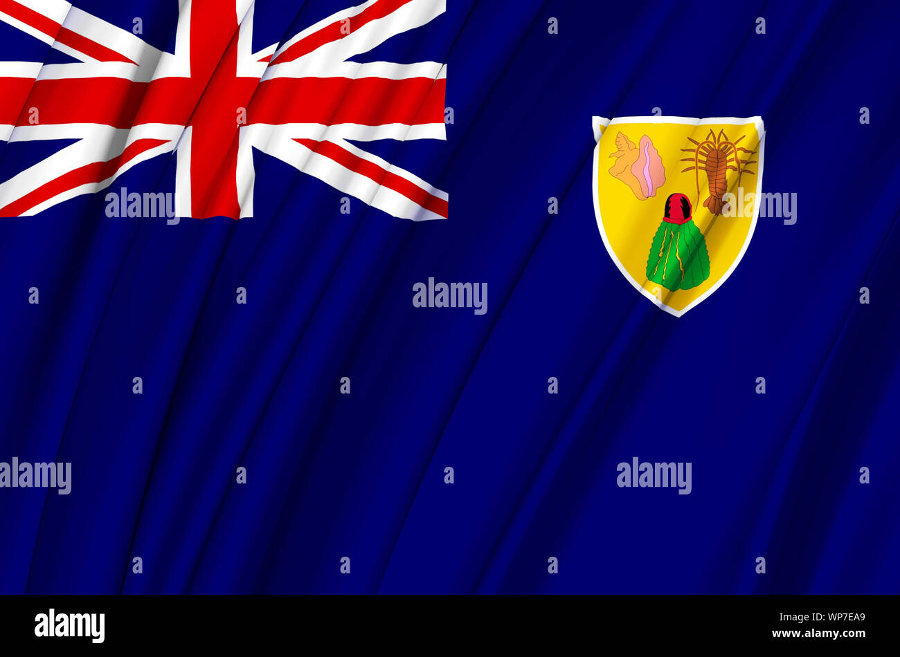 Turks- und Caicosinseln wehende Flagge Abbildung Inseln. Länder in Nord- und Mittelamerika. Perfekt für Hintergrund und Textur. Stockfoto
