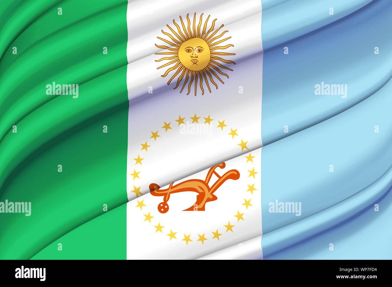 Chaco wehende Flagge Abbildung. Regionen in Argentinien. Perfekt für Hintergrund und Textur. Stockfoto