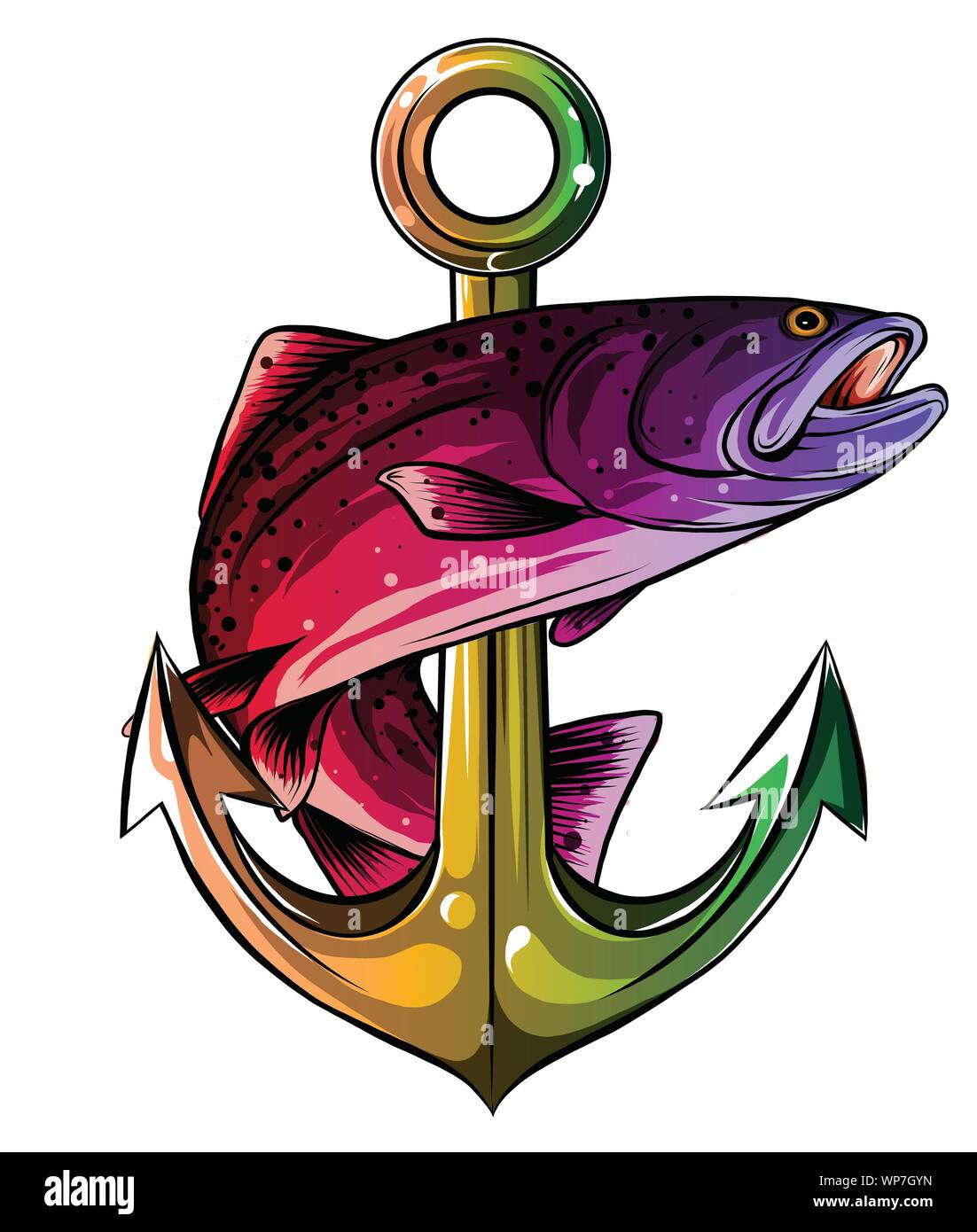 Anker und Fische vector Abbildung: Weißer Hintergrund Stock Vektor