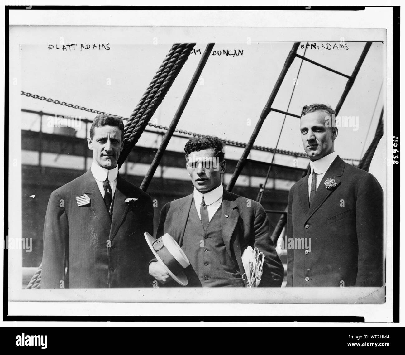 Von links nach rechts: Platt Adams; Jim Duncan, olympischer Athlet; und Ben Adams Stockfoto