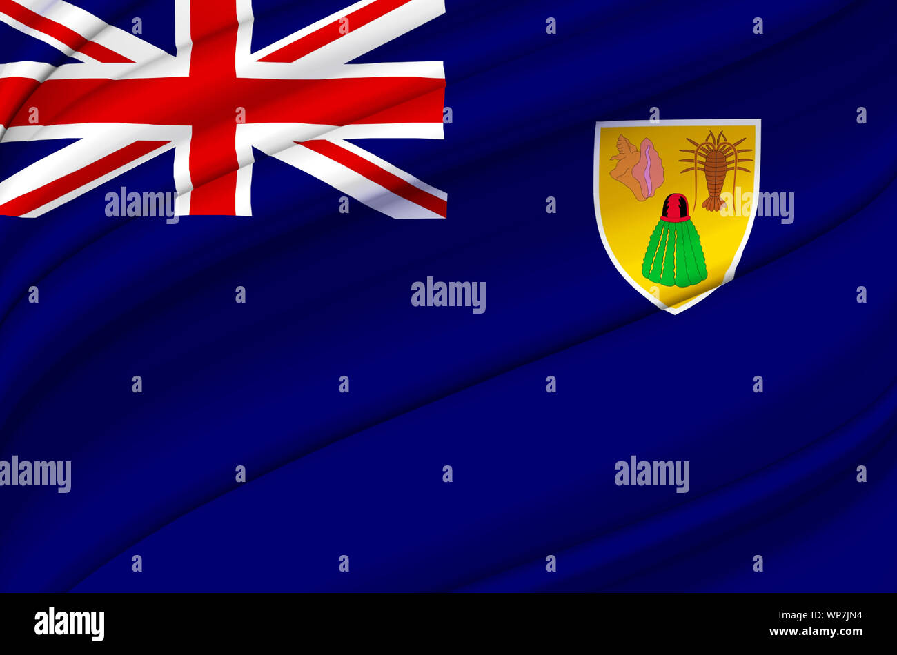 Turks- und Caicosinseln wehende Flagge Abbildung Inseln. Länder in Nord- und Mittelamerika. Perfekt für Hintergrund und Textur. Stockfoto