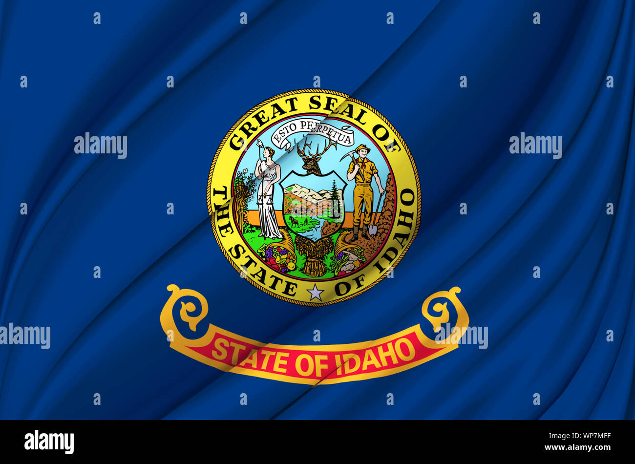 Idaho wehende Flagge Abbildung. US-Bundesstaaten. Perfekt für Hintergrund und Textur. Stockfoto