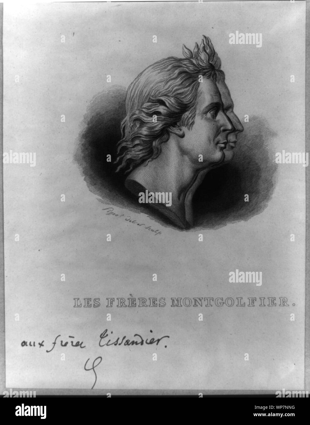 Les frères Montgolfier; Büste - Länge Profil Portrait der Brüder Montgolfier, Französisch ballonists. Nach der Goldmedaille von Houdon.; Stockfoto