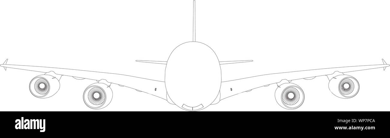 Wire-frame Flugzeug. Vorderansicht. Vector Illustration Stock Vektor